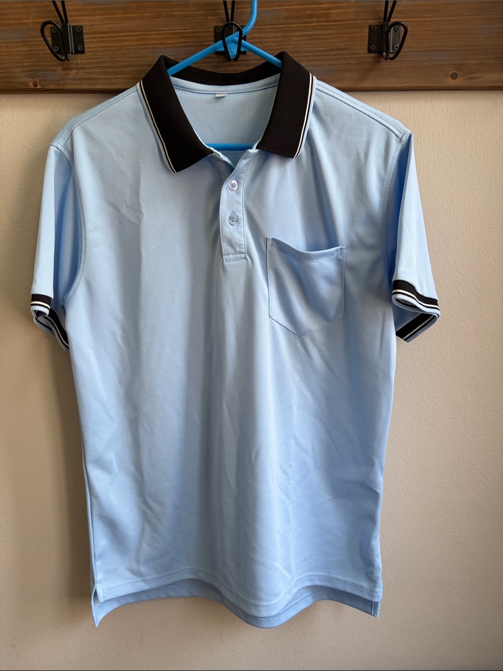 Light Blue Men's Polo Shirt with Contrast Black Collar